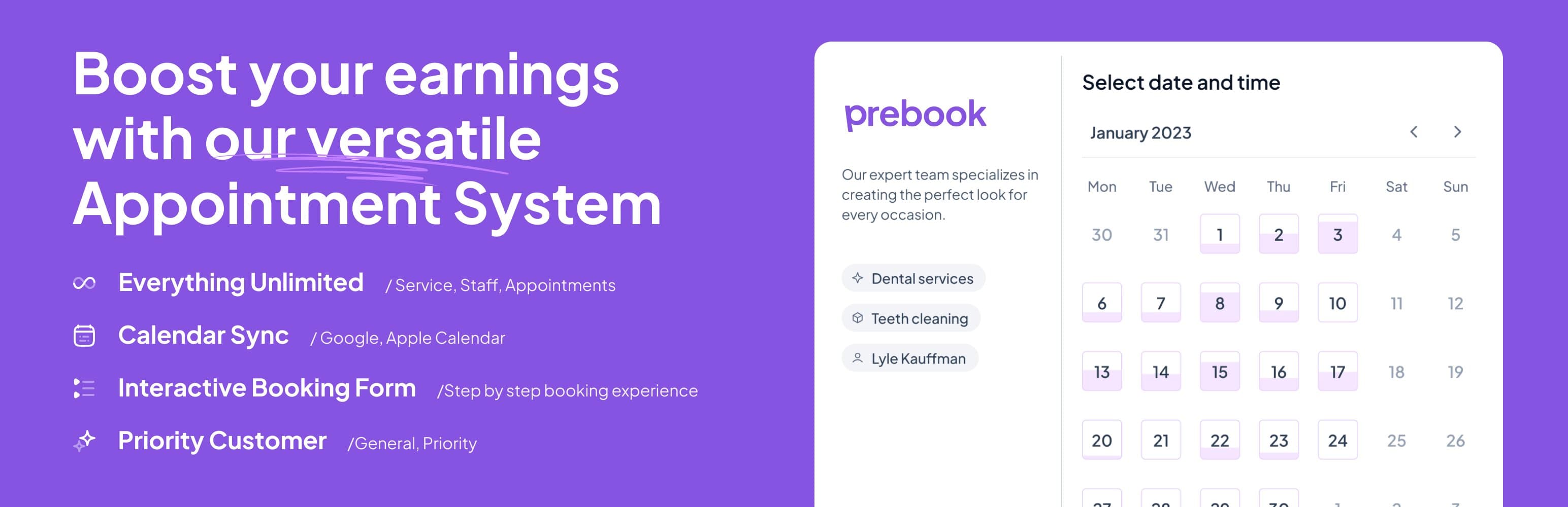 PreBook appointment management showcase banner